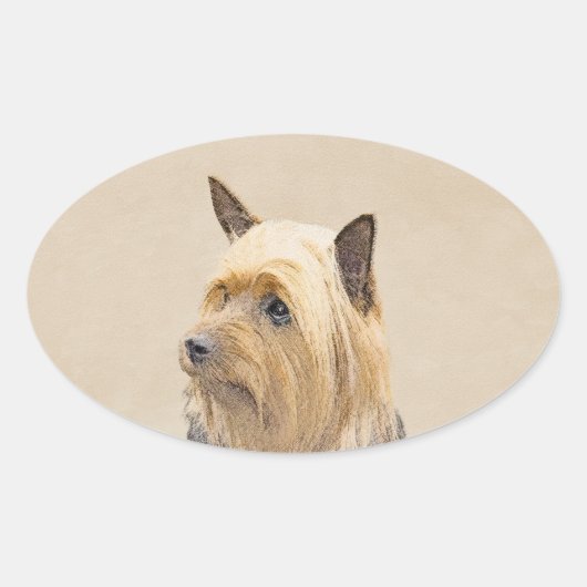 Sticker Ovale Peinture Silky Terrier - Cute Original Chien Art (Devant)