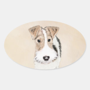 Sticker Ovale Peinture Terrier de Renard de fil - Cute Original