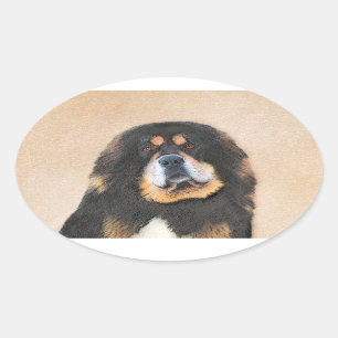 Sticker Ovale Peinture tibétaine mastiff - Beau art original de