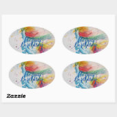 Sticker Ovale Peinture Unicorne Joyeuse aquarelle d'anniversaire (Feuille)