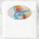 Sticker Ovale Peinture Unicorne Joyeuse aquarelle d'anniversaire (Sac)