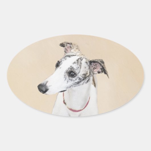 Sticker Ovale Peinture Whippet - Jolie art original chien (Devant)