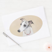 Sticker Ovale Peinture Whippet - Jolie art original chien (Enveloppe)