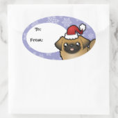 Sticker Ovale Pekingese de Noël (coupe de chiot) (Sac)