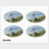 Sticker Ovale Pelican Et Canards, (Feuille)