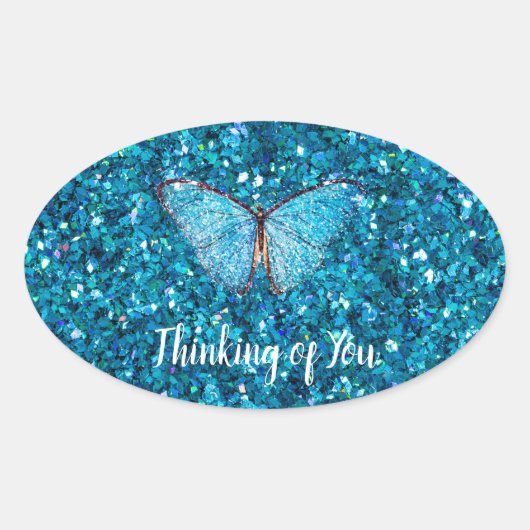 Sticker Ovale Pensez à vous, Bleu brillant, (Devant)