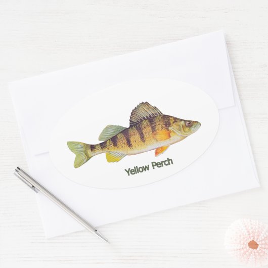 Sticker Ovale Perche jaune intitulé (Enveloppe)