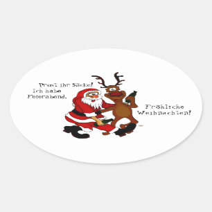 Sticker Ovale Père Noël avec orignal - Joyeux Noël