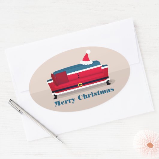 Sticker Ovale Père Noël Canapé Noël (Enveloppe)
