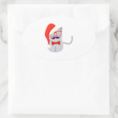 Sticker Ovale Père Noël Cat (Sac)