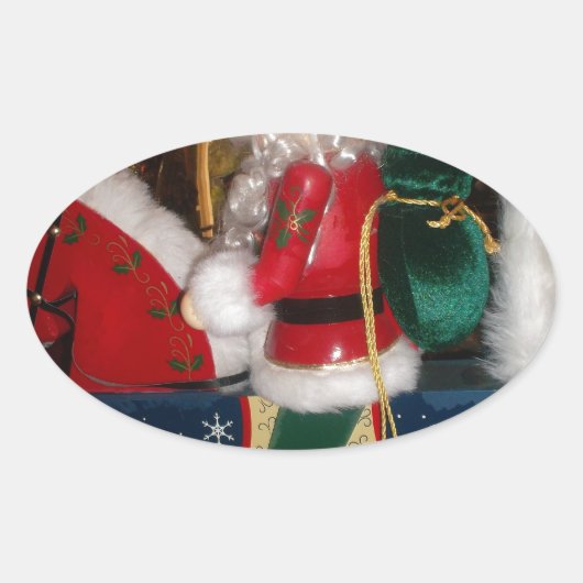 Sticker Ovale Père Noël de Noël à cheval avec de l'art de la nei (Devant)
