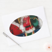 Sticker Ovale Père Noël de Noël à cheval avec de l'art de la nei (Enveloppe)