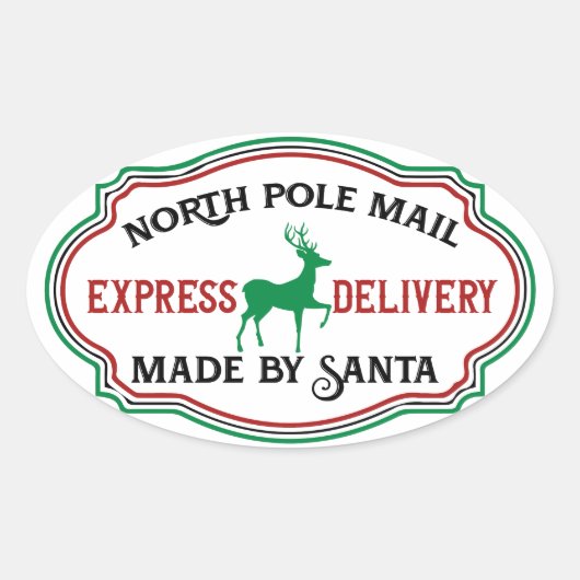 Sticker Ovale Père Noël North Pole Mail Fabriqué par Père Noël O (Devant)