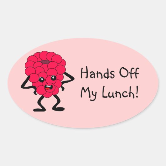Sticker Ovale Personnalisable "Hands Off My Lunch" Framboise (Devant)