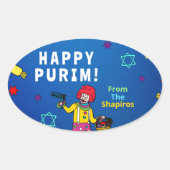 Sticker Ovale Personnalisé Happy Purim ! (Devant)