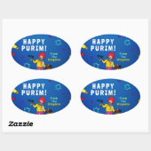 Sticker Ovale Personnalisé Happy Purim ! (Feuille)