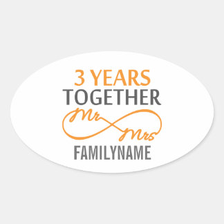 Sticker Ovale Personnalisé M. et Mme 3e anniversaire