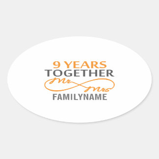 Sticker Ovale Personnalisé M. et Mme 9e anniversaire