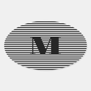 Sticker Ovale Personnaliser monogramme initial noir blanc rayure