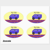 Sticker Ovale Petit Chariot Bleu (Feuille)