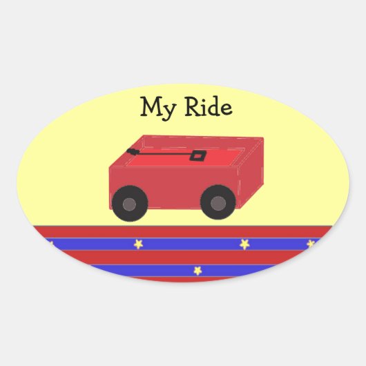 Sticker Ovale Petit chariot rouge (Devant)