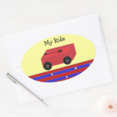 Sticker Ovale Petit chariot rouge (Enveloppe)