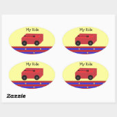 Sticker Ovale Petit chariot rouge (Feuille)