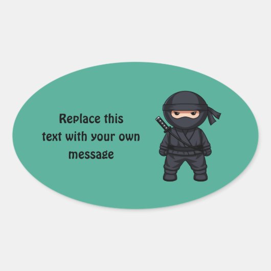 Sticker Ovale Petit guerrier ninja sur fond vert (Devant)