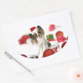 Sticker Ovale Petit Papillon Chien Noël Santa Hat (Enveloppe)
