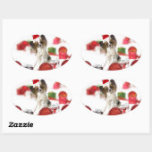 Sticker Ovale Petit Papillon Chien Noël Santa Hat (Feuille)