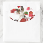 Sticker Ovale Petit Papillon Chien Noël Santa Hat (Sac)