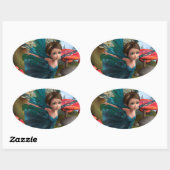 Sticker Ovale Petit papillon fée volant (Feuille)