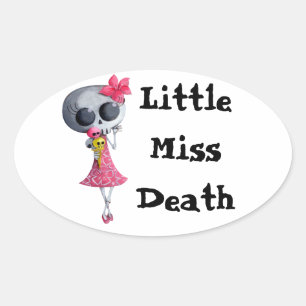Sticker Ovale Petite Miss Mort avec crème glacée Halloween