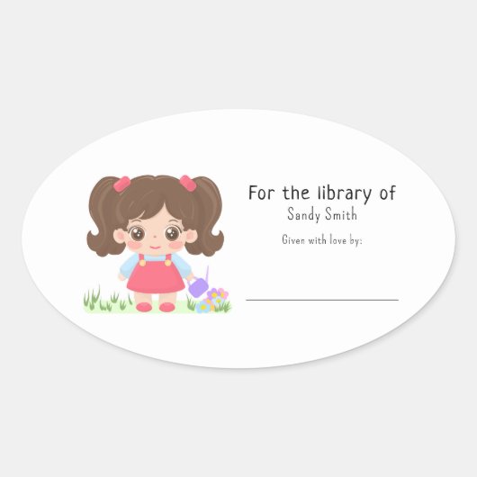 Sticker Ovale Petite petite fille - Pour la bibliothèque de (Devant)