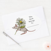 Sticker Ovale Petite Souris Avec Fleur Grosse Faisée : Plaque De (Enveloppe)