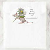 Sticker Ovale Petite Souris Avec Fleur Grosse Faisée : Plaque De (Sac)