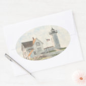Sticker Ovale Phare de Cape Neddick Aquarelle (Enveloppe)