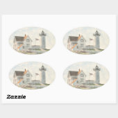 Sticker Ovale Phare de Cape Neddick Aquarelle (Feuille)