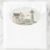 Sticker Ovale Phare de Cape Neddick Aquarelle (Sac)