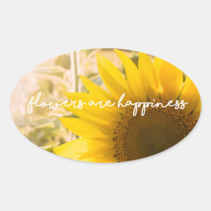 Sticker Ovale Photo de tournesol réel Champ Fleurs sont bonheur