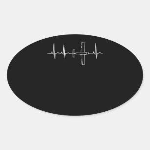 Sticker Ovale Pilote d'avion Pilote de Heartbeat Flying Gift