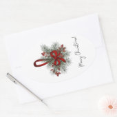 Sticker Ovale Pin de Noël avec Bow rouge (Enveloppe)