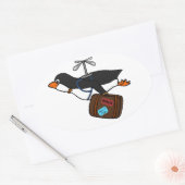 Sticker Ovale Pingouin d'hélicoptère volant avec valise (Enveloppe)