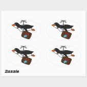 Sticker Ovale Pingouin d'hélicoptère volant avec valise (Feuille)