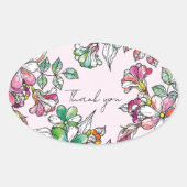 Sticker Ovale Pink and green flowers (Devant)