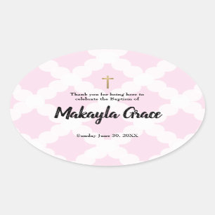 Sticker Ovale Pink Baby Girl Baptism Christening Merci