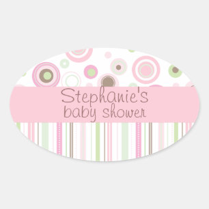 Sticker Ovale Pink Brown Sweet Girl Polka Dot Baby shower
