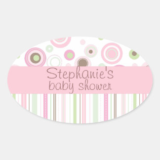 Sticker Ovale Pink Brown Sweet Girl Polka Dot Baby shower