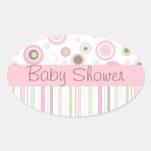 Sticker Ovale Pink Brown Sweet Girl Polka Dot Baby shower