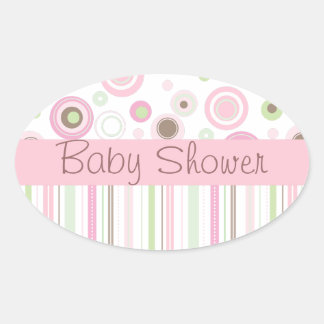 Sticker Ovale Pink Brown Sweet Girl Polka Dot Baby shower